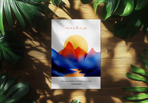 Creative Nature Poster Mockup &ndash; Vibrant Landscape Design with Abstract Mountains and Sunset