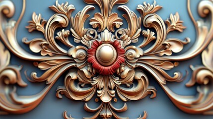Fototapeta premium Colorful European 3D sculpture, elegant patterns with smooth textures, high-resolution relief and classic aesthetic.