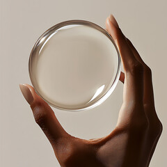 Elegant hand holding a transparent crystal orb