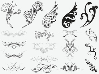 vintage ornament set.Vector art deco floral ornaments elements, ornamental curls, swirls.