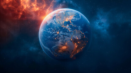 宇宙から見た地球の大陸で鵜tくしく彩る夜の光