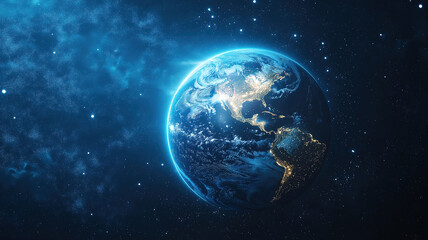 Sophisticated concept of global communication with radiant Earth imagery