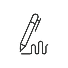 Obraz premium Pen writing, in line design. Pen, writing, ink, paper, handwriting, calligraphy, note on white background vector. Pen writing editable stroke icon