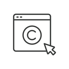 Web copyright, in line design. Copyright, web, protection, intellectual, property, law, rights on white background vector. Web copyright editable stroke icon