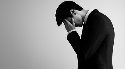 Man in suit expressing deep contemplation and sadness