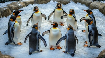 Fototapeta premium Penguins Waddle Around the Ice in the Zoo