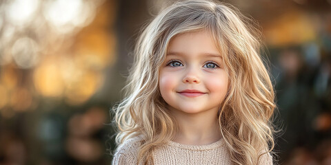 Fototapeta premium Portrait of a beautiful little girl looking at the camera