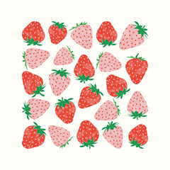 Strawberries colorful wallpaper print background. Fruit illustration isolated on background. Greeting card background with strawberries for your design