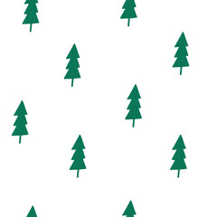 Hand drawn Christmas seamless pattern with decorative Christmas trees. Doodle New year pines on white background.