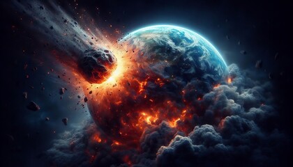 Obraz premium Asteroid Impact on Earth Viewed from Space