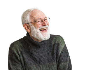 Old man laughing, no background