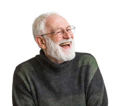 Old man laughing, no background