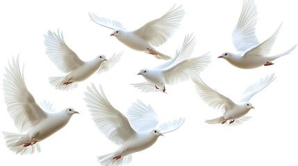 Fototapeta premium Graceful white doves in flight