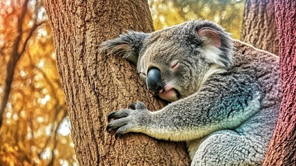 Obraz premium Koalas Sleeping Peacefully in Their Trees at Zoo