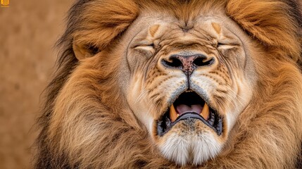 Naklejka premium Lion Roaring Loudly at the Zoo