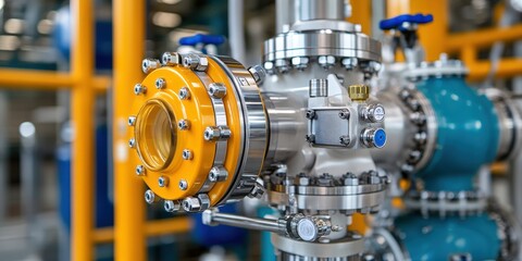 Obraz premium Industrial Pipeline with Yellow and Blue Components