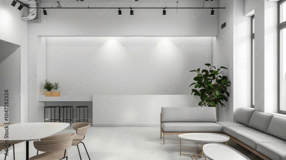 Aufkleber a sleek and contemporary co-living space design featuring a pristine white canvas backdrop, minimali