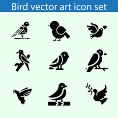 Obraz premium Birds icon set of black and white types. Isolated vector sign symbols. Icon pack. 