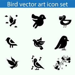 Birds icon set of black and white types. Isolated vector sign symbols. Icon pack.

