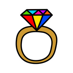 Ring diamond doodle hand drawn colorful, Ring diamond clip art