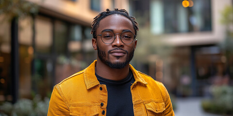 Fototapeta premium Portrait of an attractive dark-skinned man wearing glasses