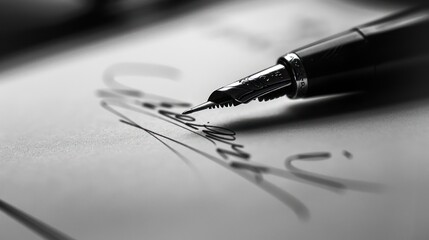 Fototapeta premium A Close-up of a Fountain Pen Writing on Paper