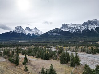 Fototapeta premium Canmore mountains landscape trees winter fall spring
