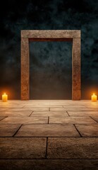 Naklejka premium Temple entrance glowing with hundreds of lamps, peaceful and sacred celebration