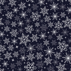 Snow, snowflakes, stars, winter, weather, season, seamless pattern