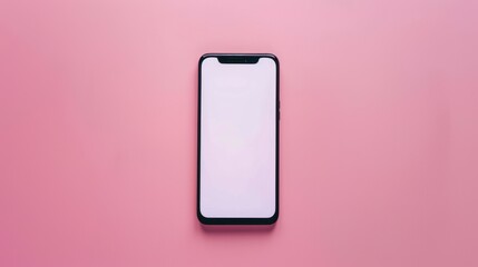 Black Smartphone on a Pink Surface with a Blank Screen