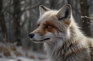 Obraz premium Majestic Fox in Snowy Forest: A Serene Winter Portrait