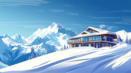 Naklejka premium Winter Wonderland Ski Resort: A Serene Family Adventure