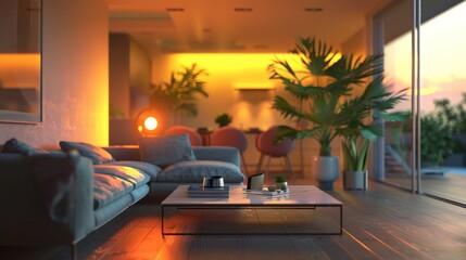 Modern Living Room with Blue Sofa and Coffee Table