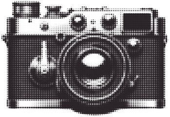 Classic Vintage Photo Camera in Retro Halftone Collage Style
