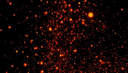 Dramatic abstract scene with a dark background, filled with bright orange sparks and embers in motion, creating light streaks and glowing particles, capturing the scene's dynamic intensity and energy.