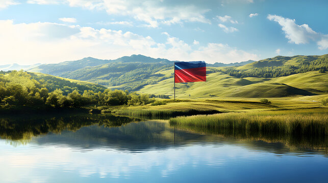 A Creative Digital Landscape Featuring the Liechtenstein Flag Harmoniously Set Among Natural Beauty - Powered by Adobe