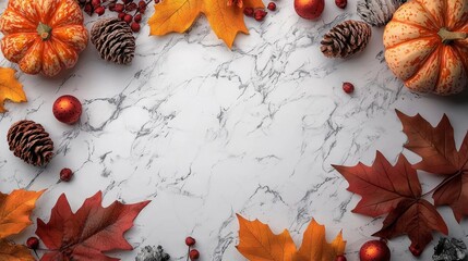 Autumn Seasonal Background with Leaves and Pumpkins