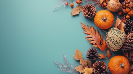 Autumn Harvest Arrangement on Teal Background