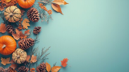 Autumn Harvest Decorations with Pumpkins and Pinecones