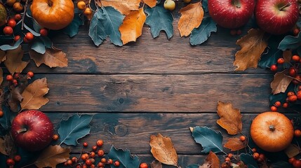 Autumn Harvest Arrangement with Fruits and Leaves