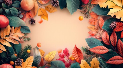 Autumn Leaves and Fruits Decorative Frame
