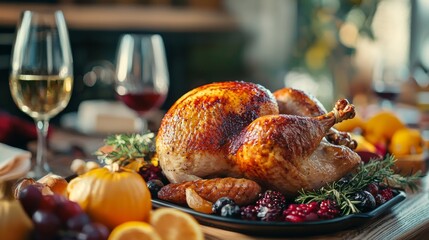 Festive Roasted Turkey with Colorful Garnishes