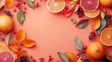 Vibrant Autumn Fruits and Leaves Arrangement