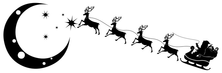Obraz premium santa claus and moon silhouette in sleigh with reindeers&nbsp;christmas