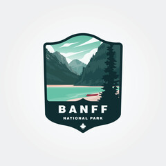 banff canada national park vintage logo illustration design, mountain view at banff patch design