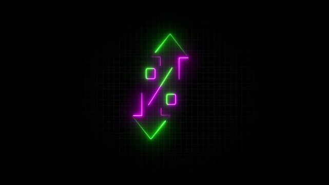Glowing neon line cost and reduction concept. Up and down arrow with start up arrow with percentage. Percentage, arrow, reduction. Reduction of fees, commissions, investments. 4k HD