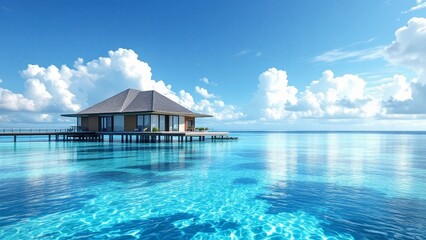 Obraz na płótnie Canvas beautiful water villa in maldives island with blue lagoon and sky sea view ocean background