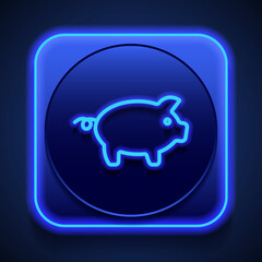 Fototapeta premium Piggy simple icon vector. Flat design. Blue neon style on button. With shadow