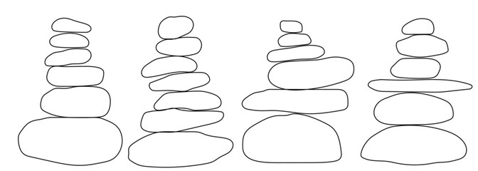 Balanced Zen stone logo template Vector Zen yoga stones stack or spa pebbles black and white graphic line illustration.