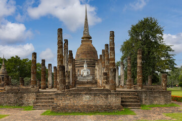 Wat Sa Si temple and buddha statue, Shukhothai Historical Park, Thailand, one of UNESCO Heritage Site